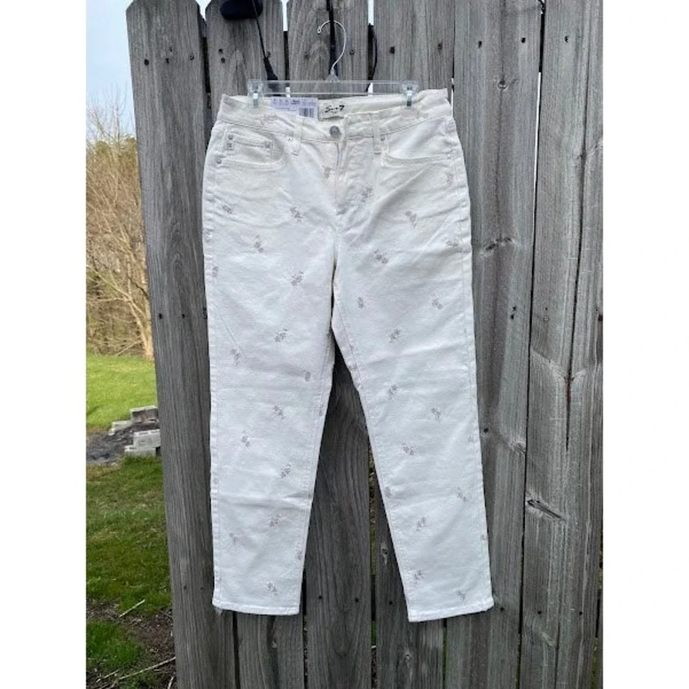 Seven7 Womens 90s Straight Jeans‎ White Floral Embroidered High Rise Size 8 NEW